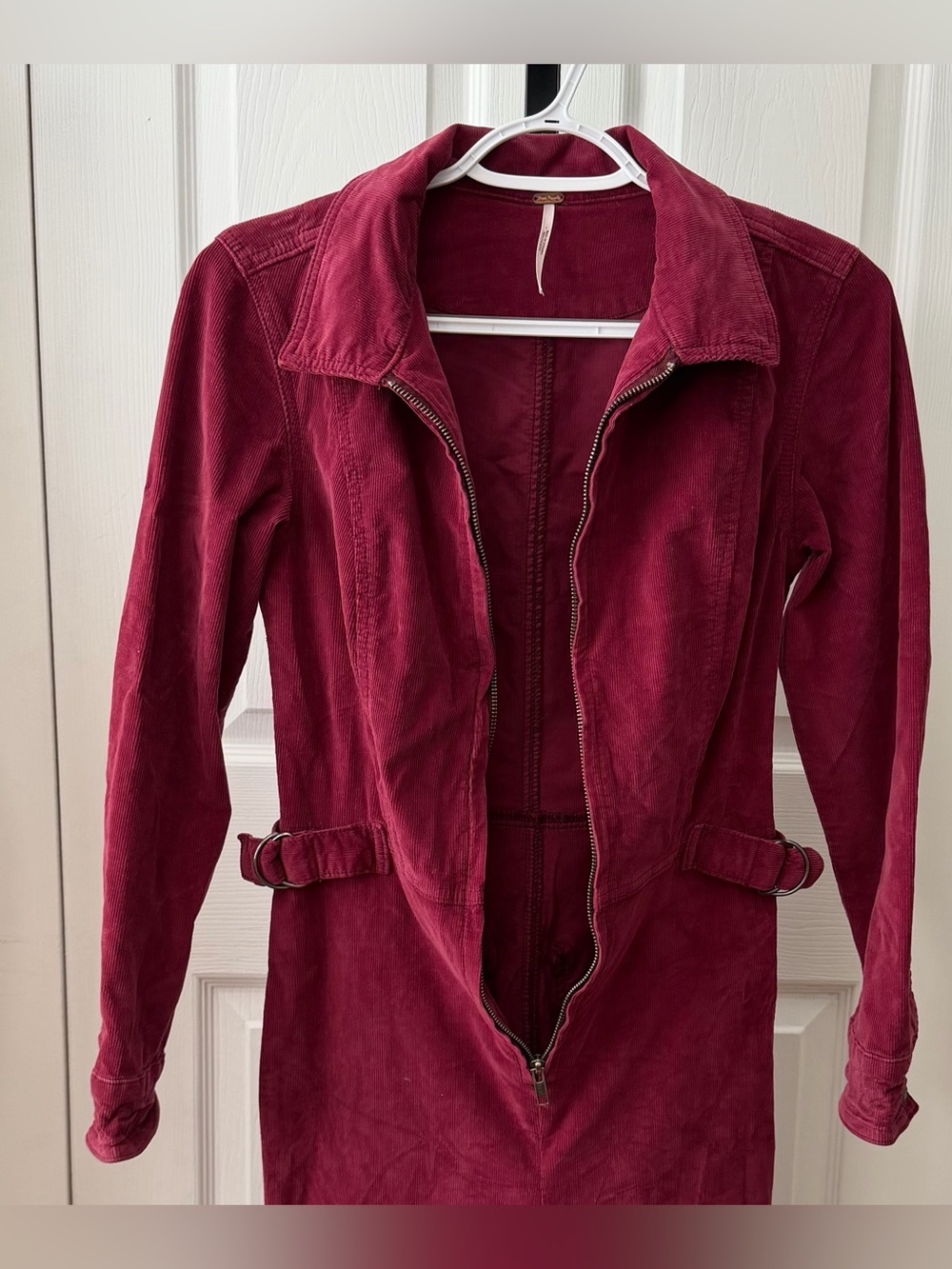 Free People Corduroy Zip-Front Jumpsuit in Burgundy - Picture 11 of 13
